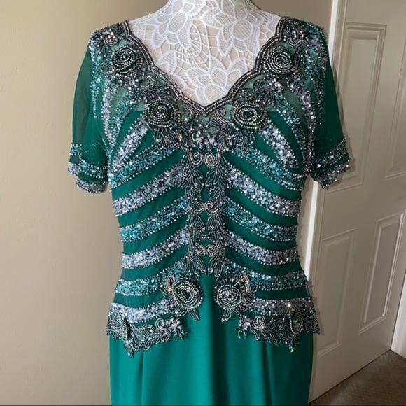 Allure Bridals Emerald Green Sequin Evening Gown Dress, Mother of Bride, Formal - Picture 2 of 10